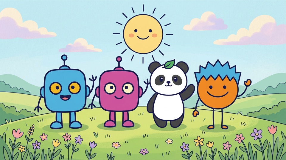 The four Prompt Pals waving hello